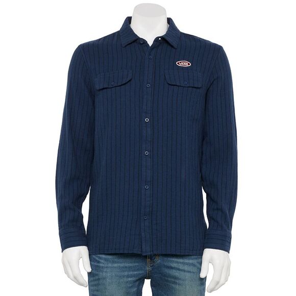 Men's Vans Station Striped Button-Down Shirt XXL Blue NWT - Picture 1 of 2